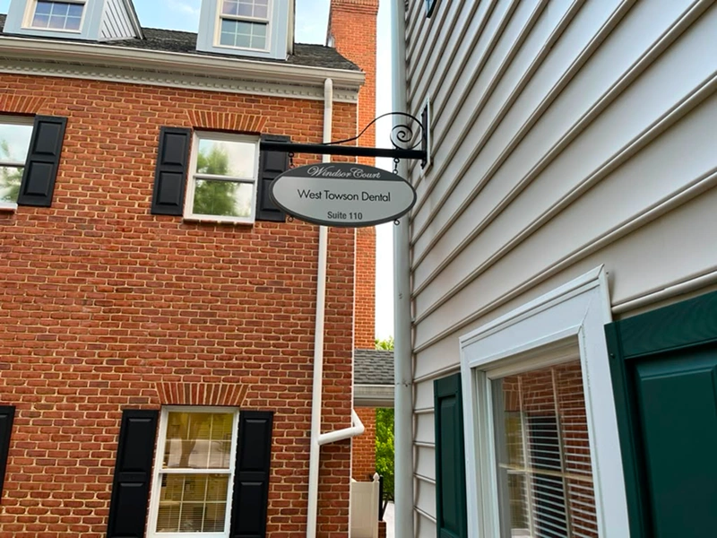 Entrance and signage at West Towson Dental in Towson, MD